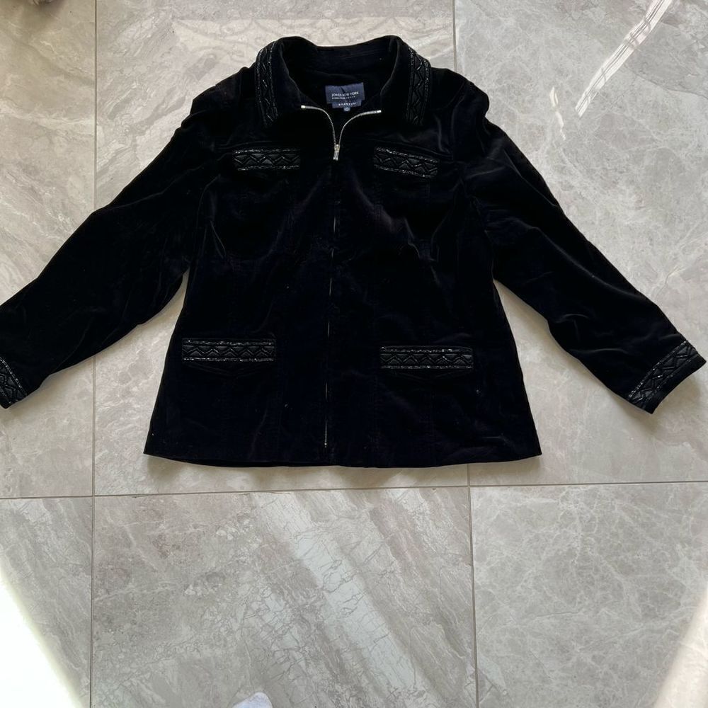 Jones New York Stretch Black Velvet Beaded Jacket Blazer Size 1X
